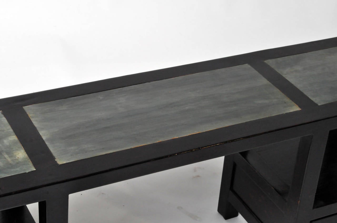 Poplar Black Lacquered Low Console with Stone Top