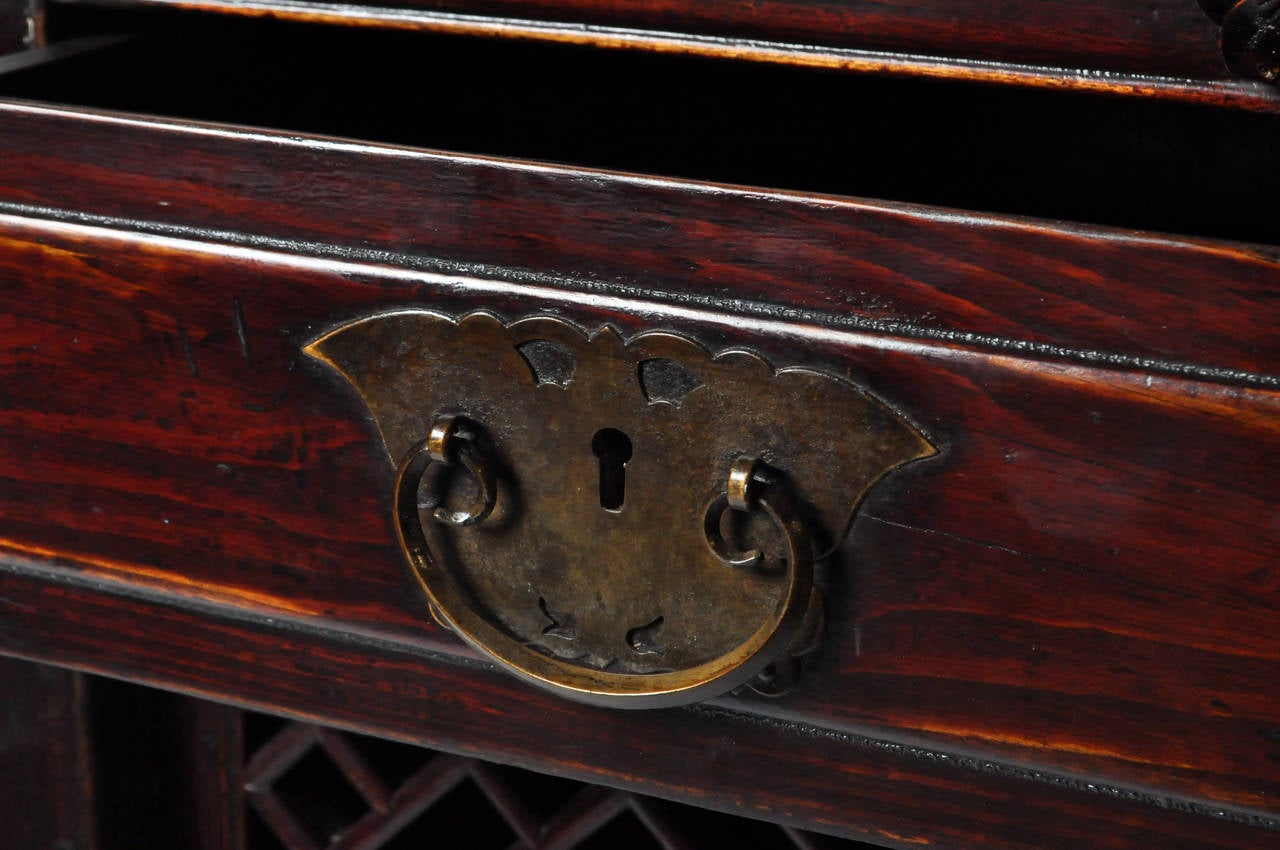 Mid-19th Century Ox Blood Lacquered Cabinet with Lattice Doors 3