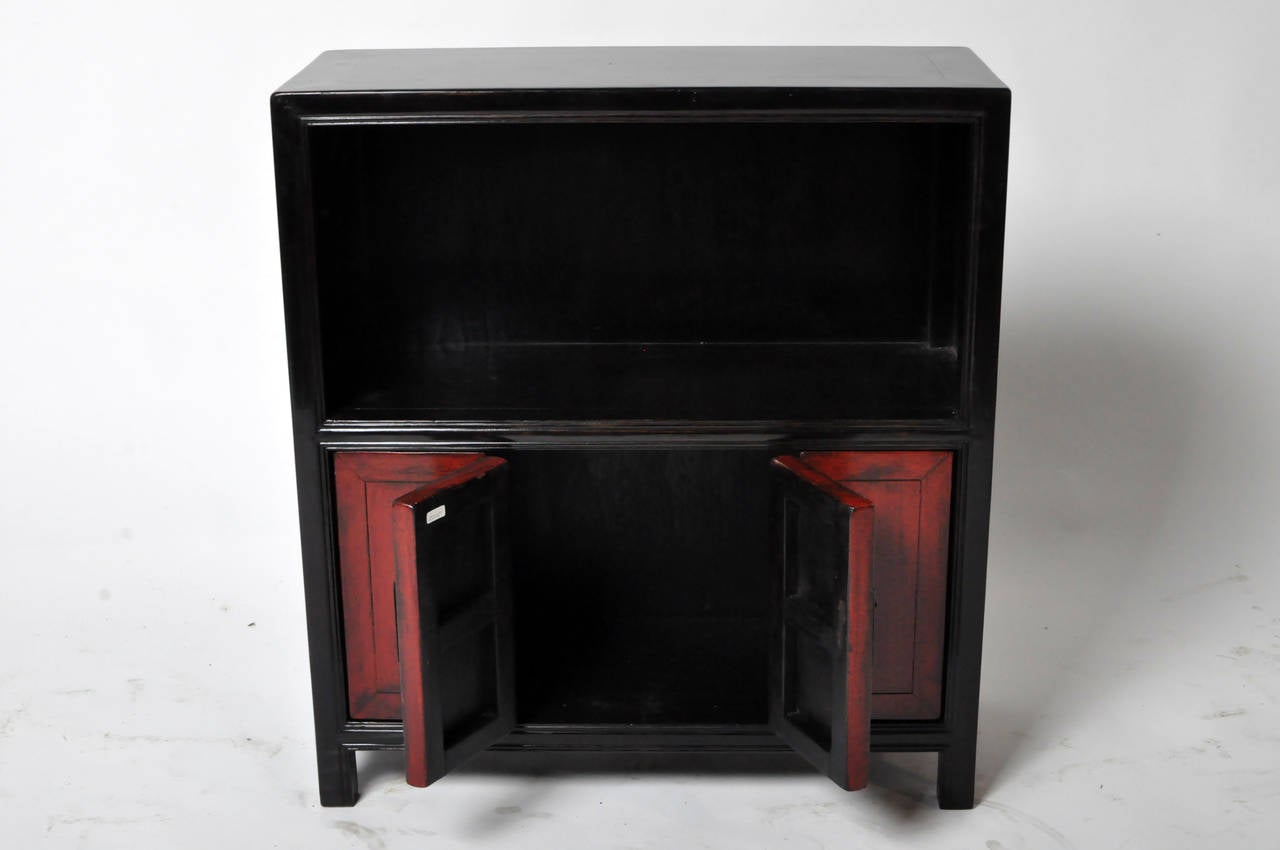 Chinese Red and Black Lacquered Cabinet with Display Shelf