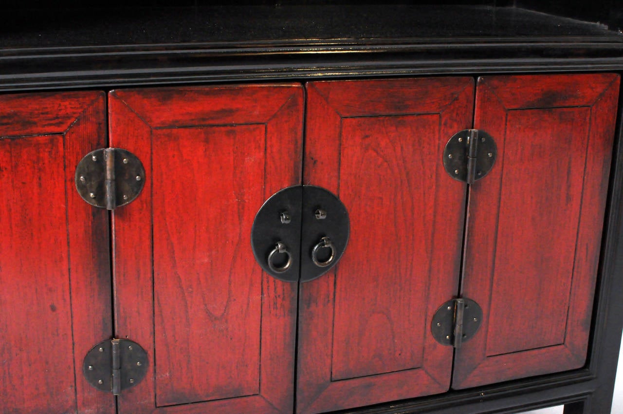 19th Century Red and Black Lacquered Cabinet with Display Shelf