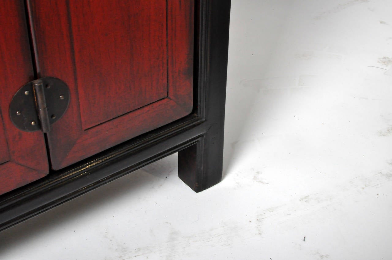 Elm Red and Black Lacquered Cabinet with Display Shelf