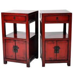 19th Century Pair of Red Lacquered Side Tables