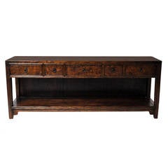 Antique Low Console with Five Drawers and Bottom Shelf