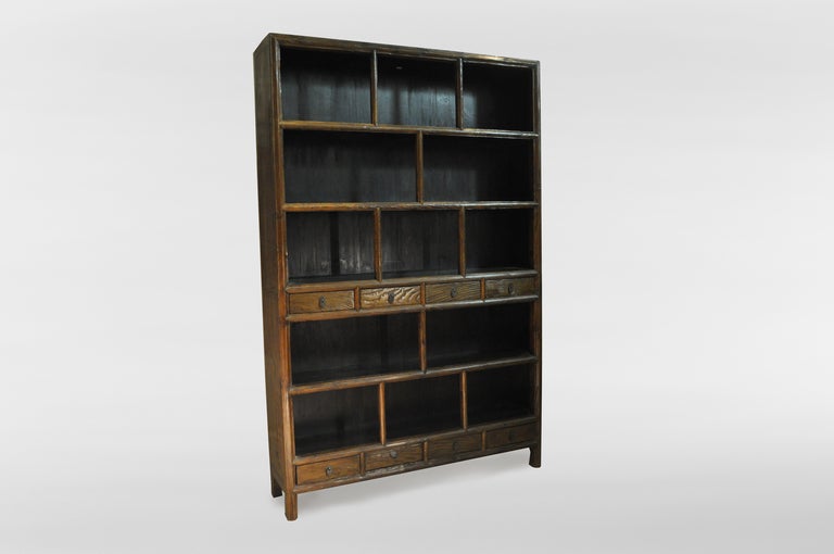 This large and well-proportioned Elm Wood display shelf once held books and scholar’s artifacts in a private study.  
	
