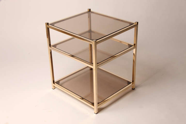 Brass Side Tables with Glass Shelves at 1stdibs