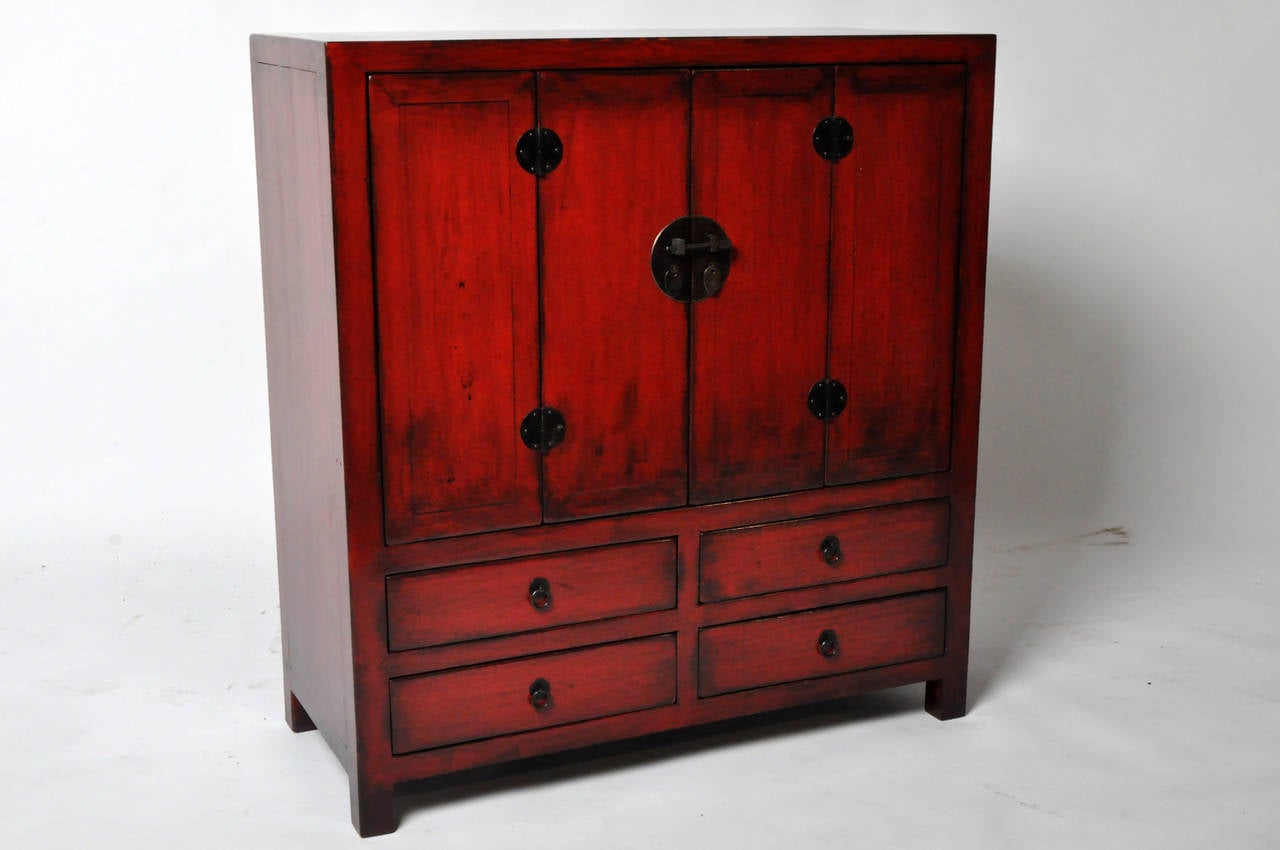 Red Lacquered Side Cabinet In Excellent Condition In Chicago, IL