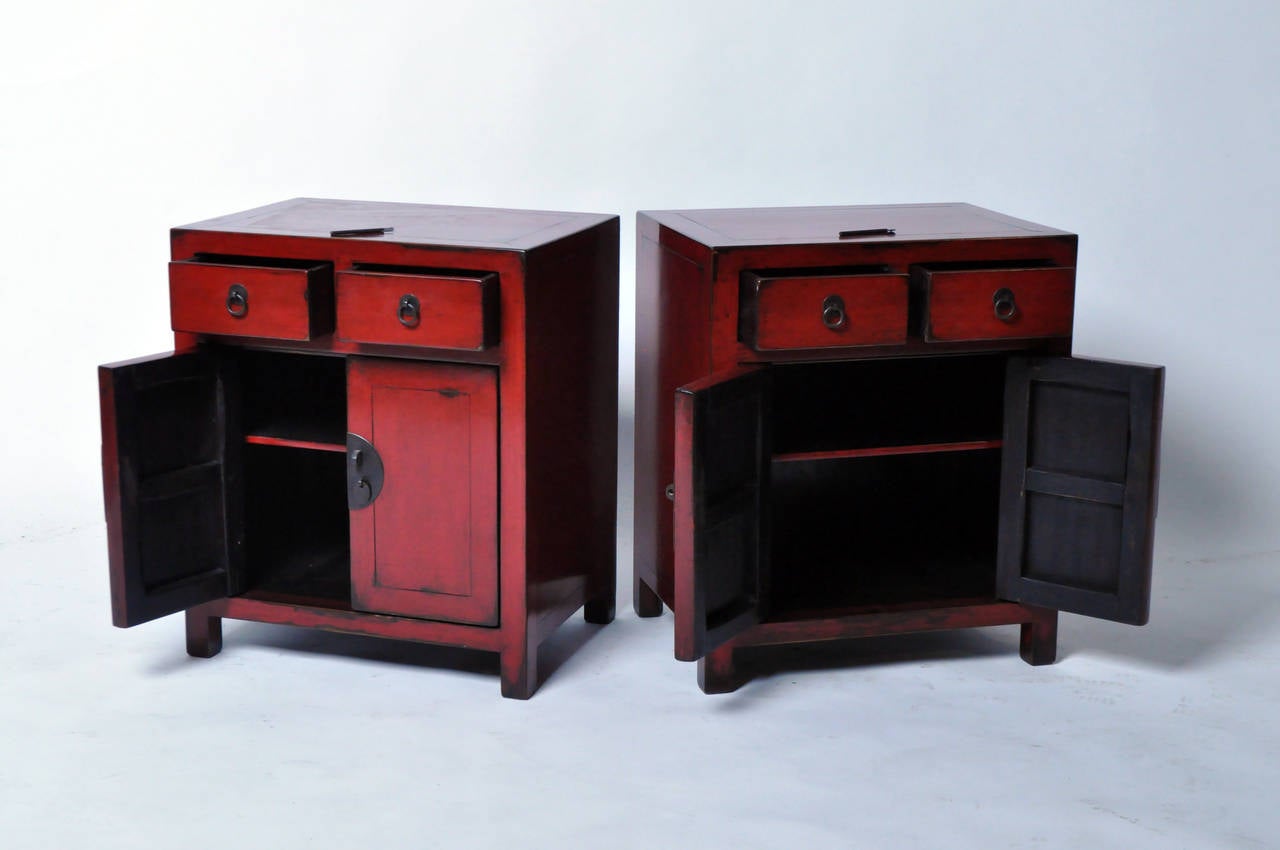 20th Century A Red Lacquered, Chinese Bedside Chest