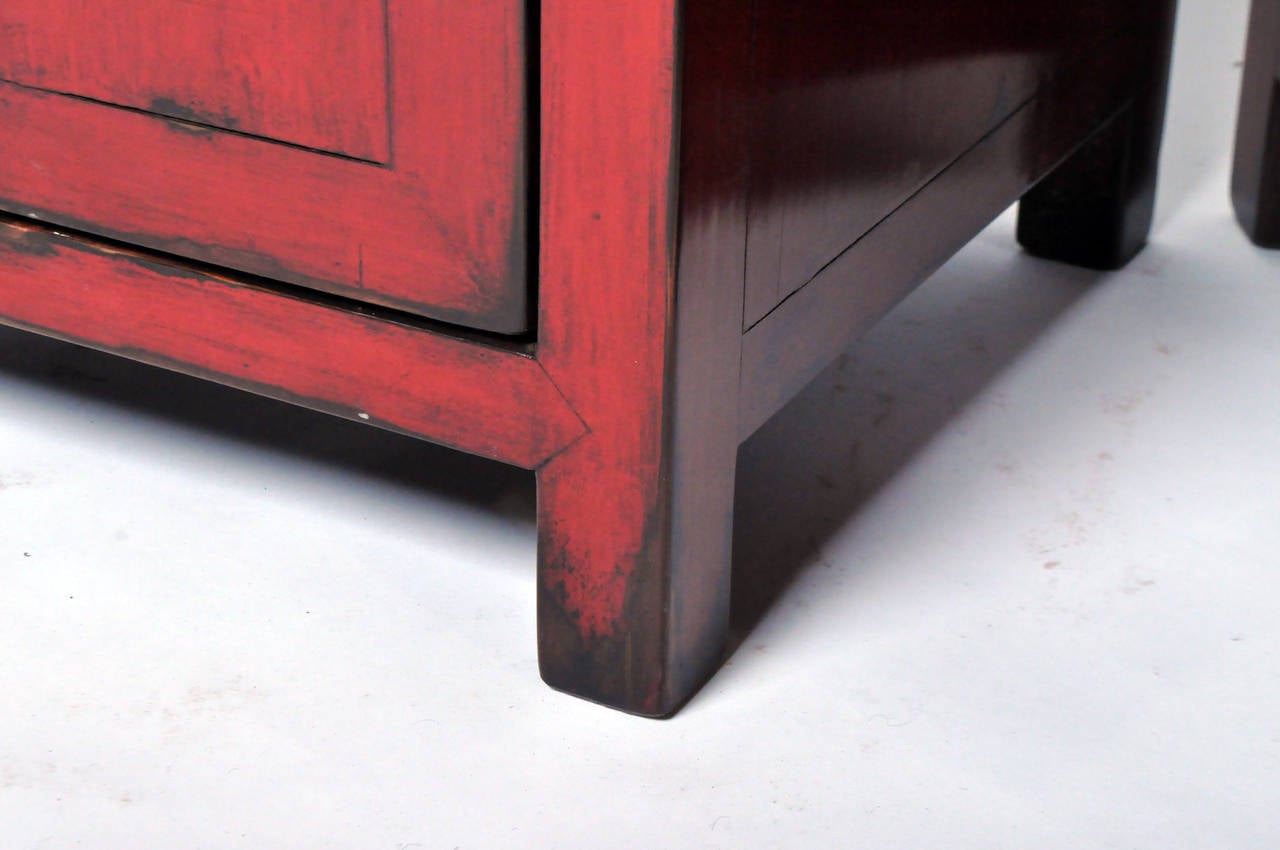 A Red Lacquered, Chinese Bedside Chest 2