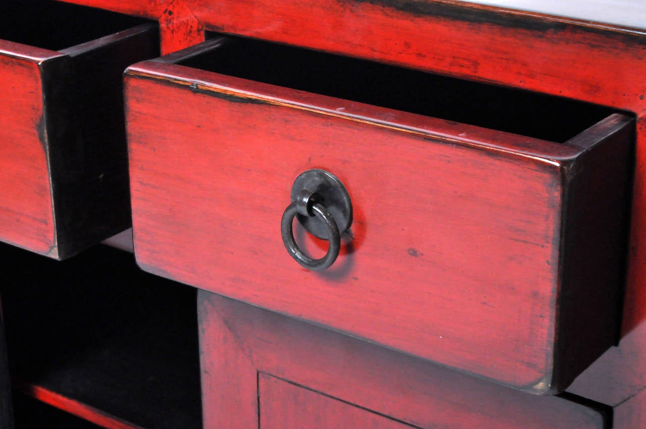 A Red Lacquered, Chinese Bedside Chest 5