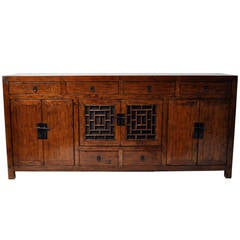 Antique Sideboard with 2 Lattice Doors and 6 Drawers