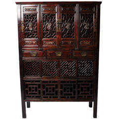 Mid-19th Century Ox Blood Lacquered Cabinet with Lattice Doors