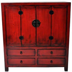 Red Lacquered Side Cabinet