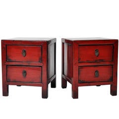 Low Red Lacquered Side Chests