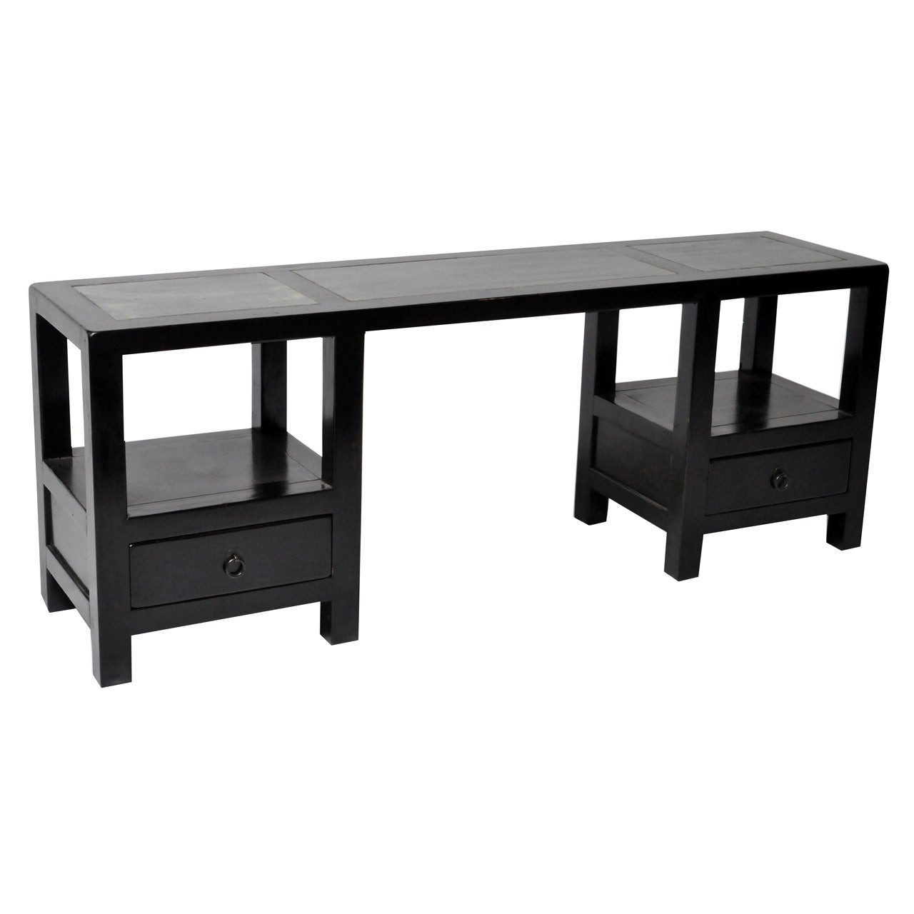 Black Lacquered Low Console with Stone Top