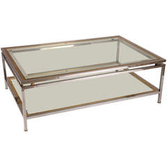 Brass & Chrome Coffee Table with Bottom Shelf