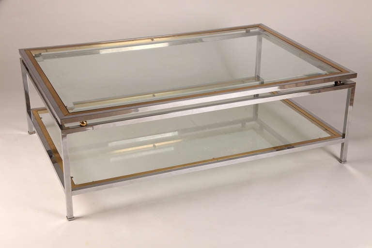 Brass & Chrome Coffee Table with Bottom Shelf