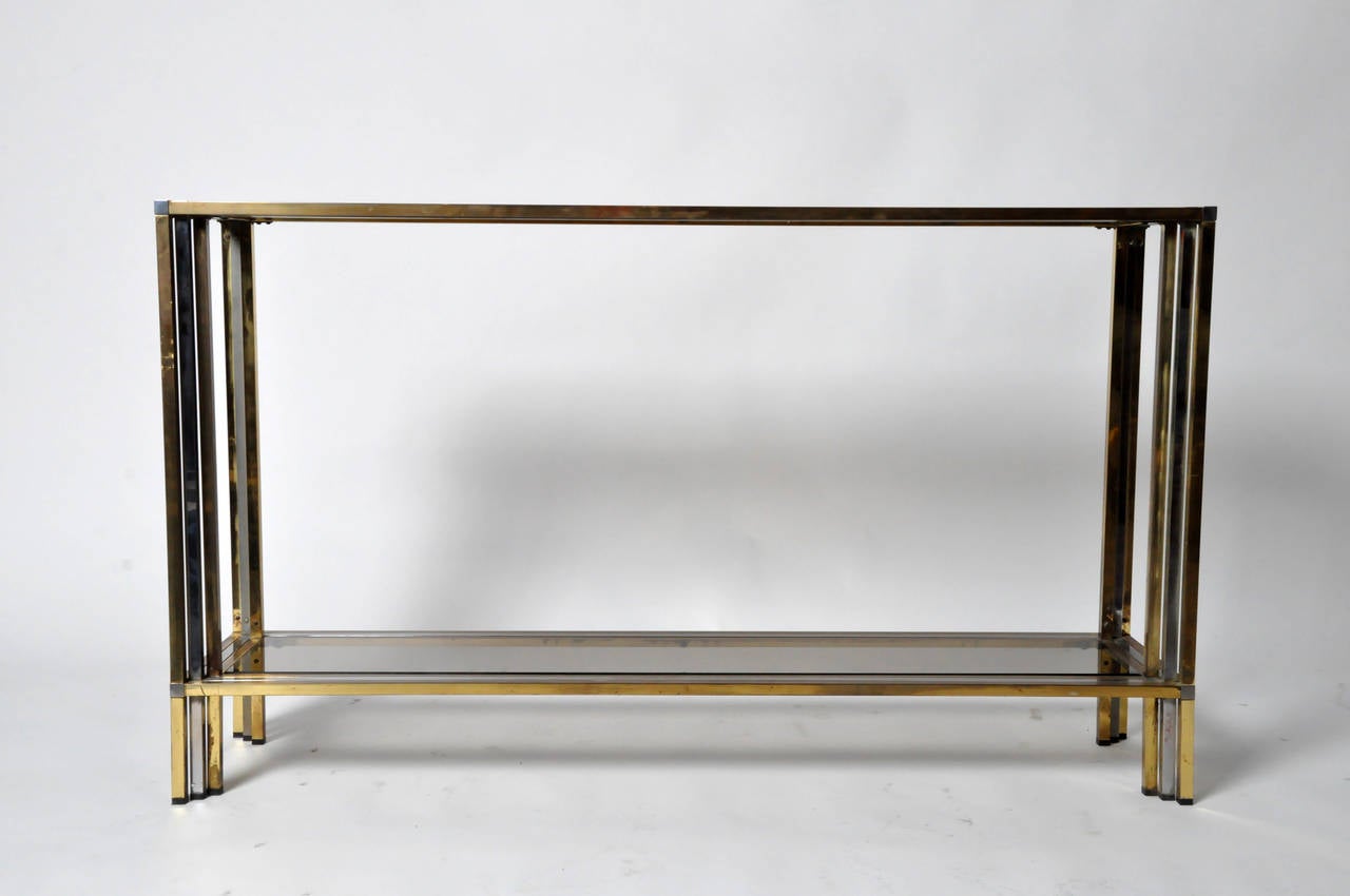 Vintage Brass and Chrome French Console Table In Excellent Condition In Chicago, IL