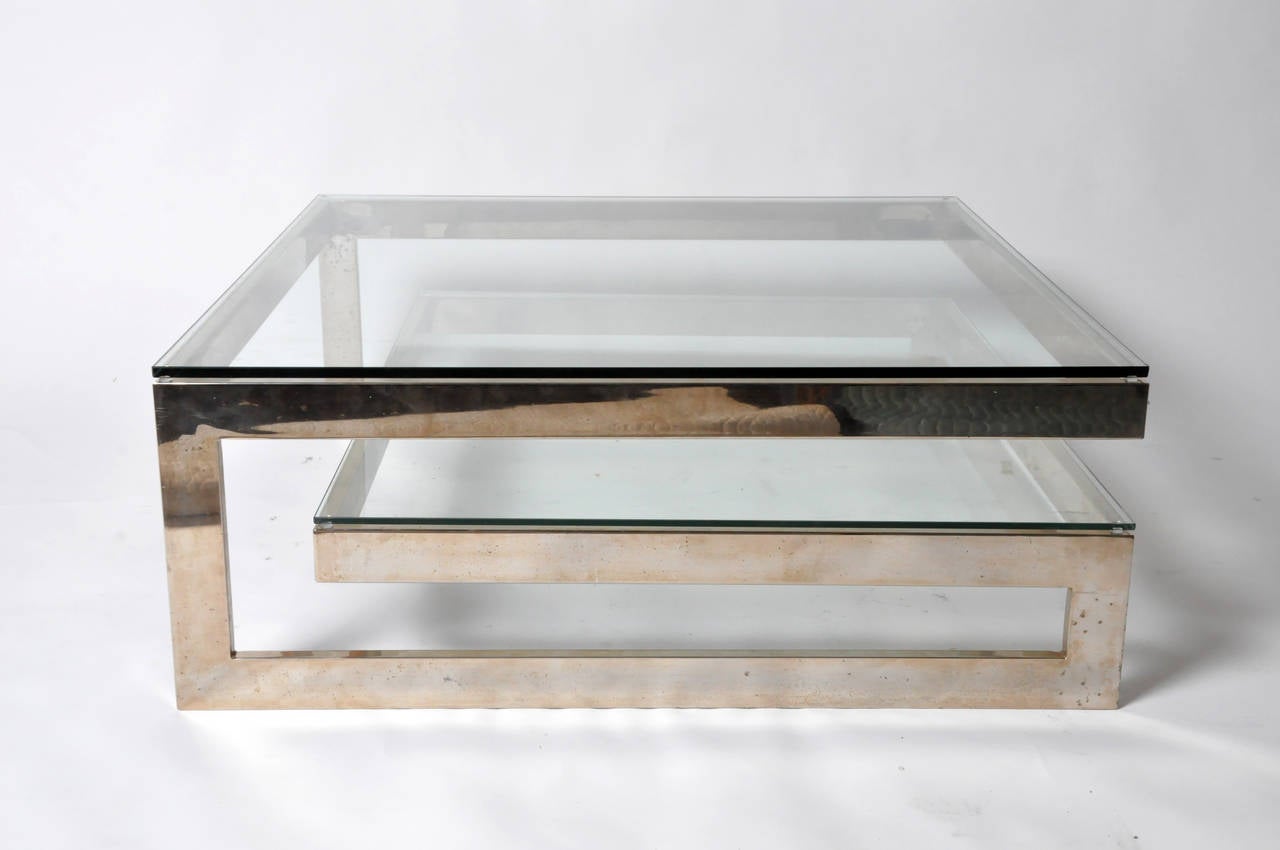 Mid-Century Modern Vintage Brass and Glass Coffee Table