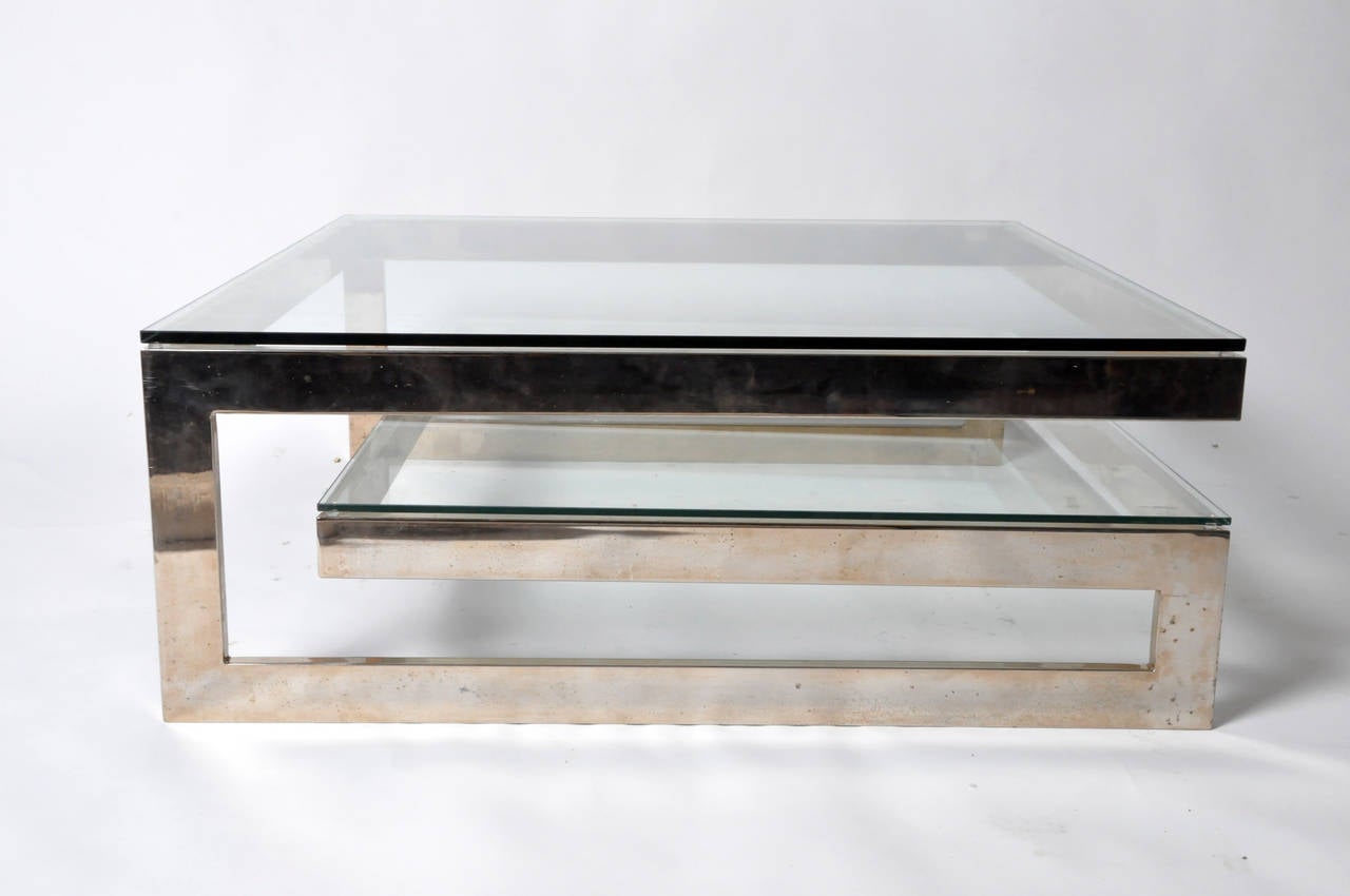 Belgian Vintage Brass and Glass Coffee Table