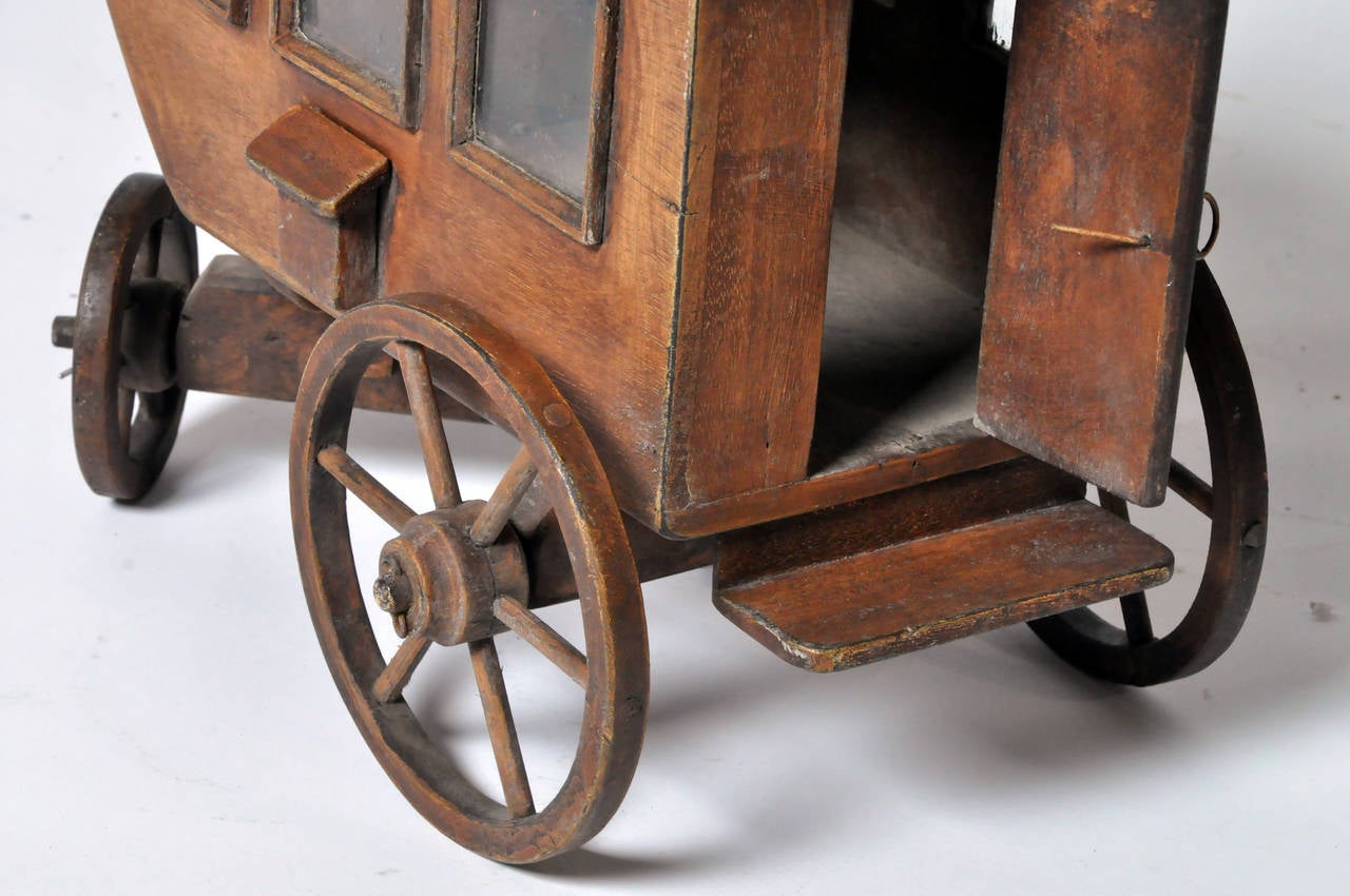 Glass Mid-Century Wooden Carriage Toy