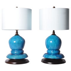 A Pair of Glazed Roof Ornament Lamps