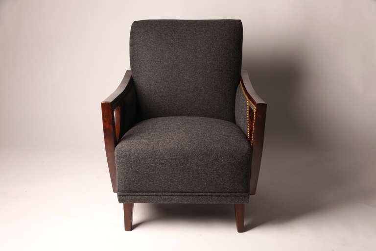 Hungarian Pair of Beech Wood Armchairs with New Upholstery