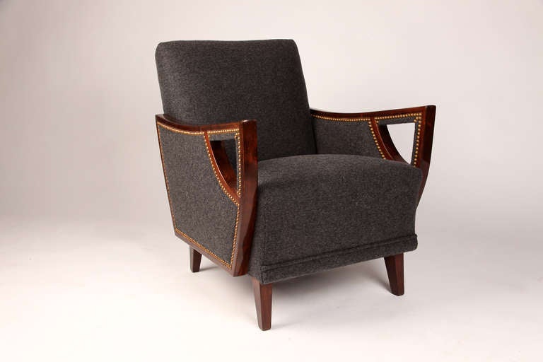 Pair of Beech Wood Armchairs with New Upholstery In Excellent Condition In Chicago, IL