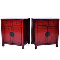 Antique A Red Lacquered, Chinese Bedside Chest