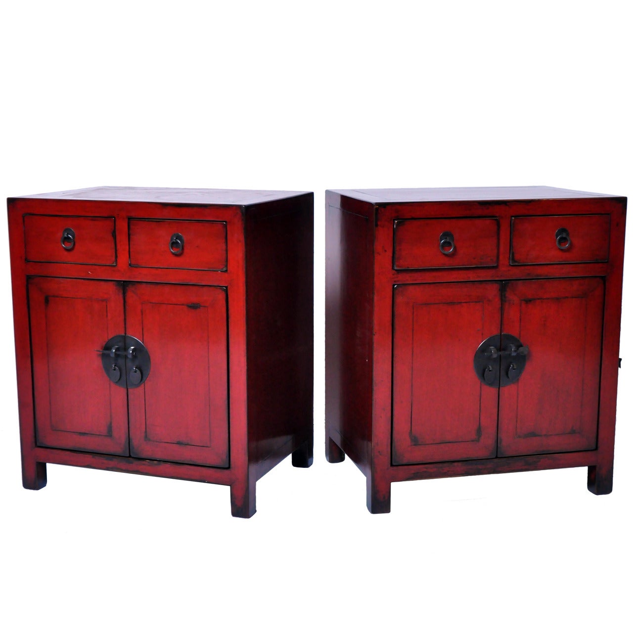 A Red Lacquered, Chinese Bedside Chest
