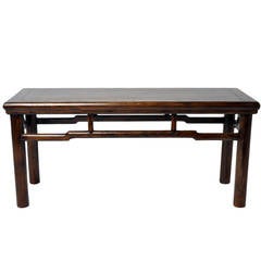 Antique Chinese Bench with a Solid Wood Top and Round Posted Legs