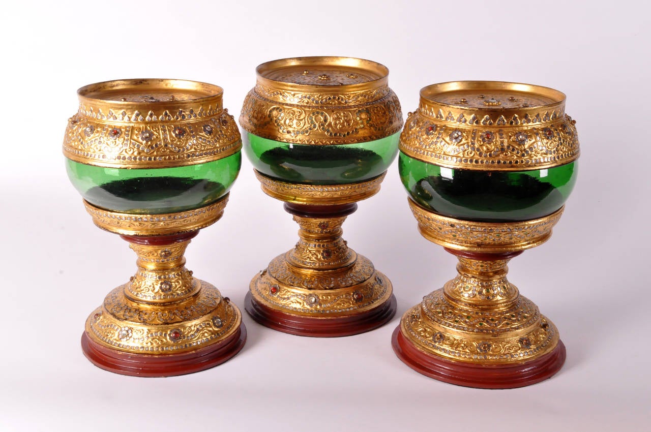 Alms bowls are used by Buddhist monks to collect offerings typically food. Unlike the Western association of 'charity,' in the Buddhism 'almsgiving' is more a symbolic gesture of faith that represents humbleness and respect.

These chalice-like