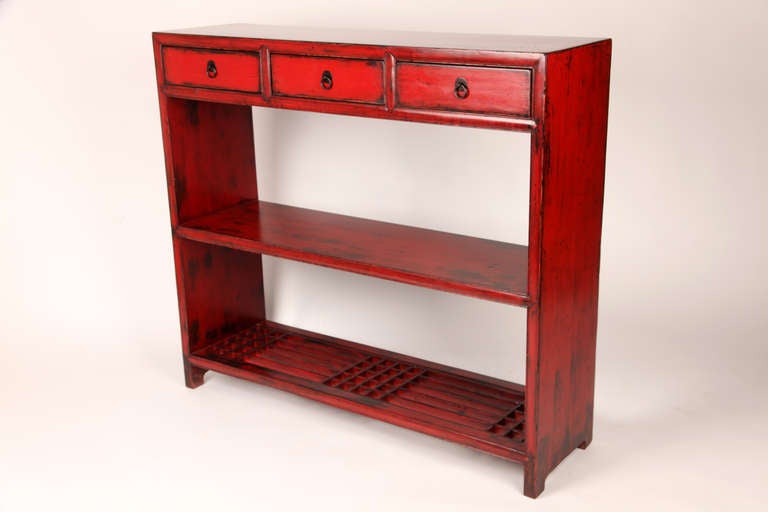 19th Century Console Table with 3 Drawers and Shelves