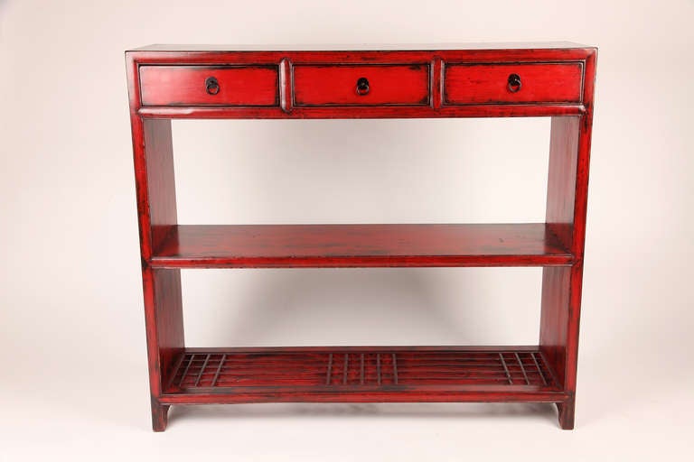 Chinese 19th Century Console Table with 3 Drawers and Shelves