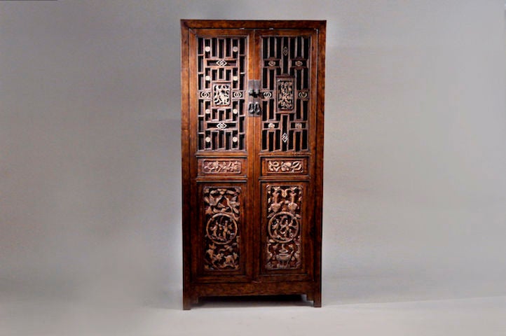 Chinese Book Cabinet with Carving