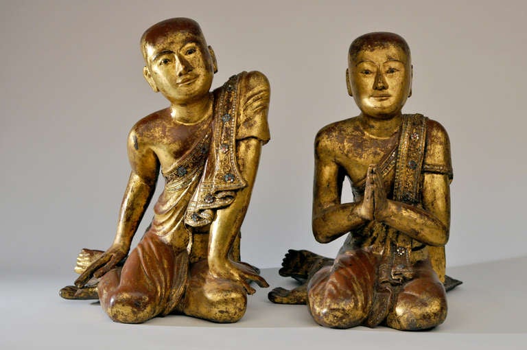 According to Buddhist tradition, the Buddha had two first Chief Disciples, Sāriputta and Moggallāna. Depictions of these apostles are often found alongside Buddha statues on temple altars.

These life-like sculptures are hand-carved from