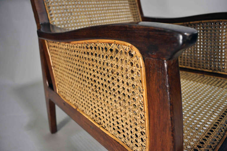 Burmese Set of British Colonial Chairs with Rattan Seats
