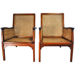 Set of British Colonial Chairs with Rattan Seats
