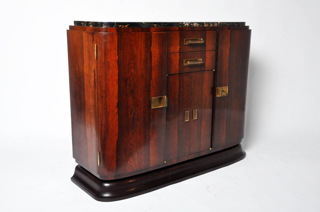20th Century French Art Deco Marble and Rosewood Veneer Sideboard