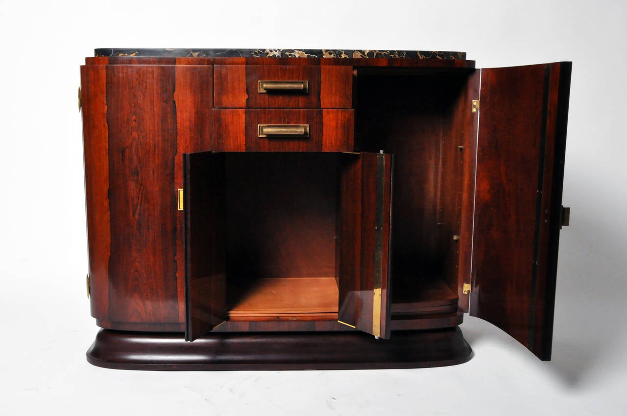 French Art Deco Marble and Rosewood Veneer Sideboard In Excellent Condition In Chicago, IL