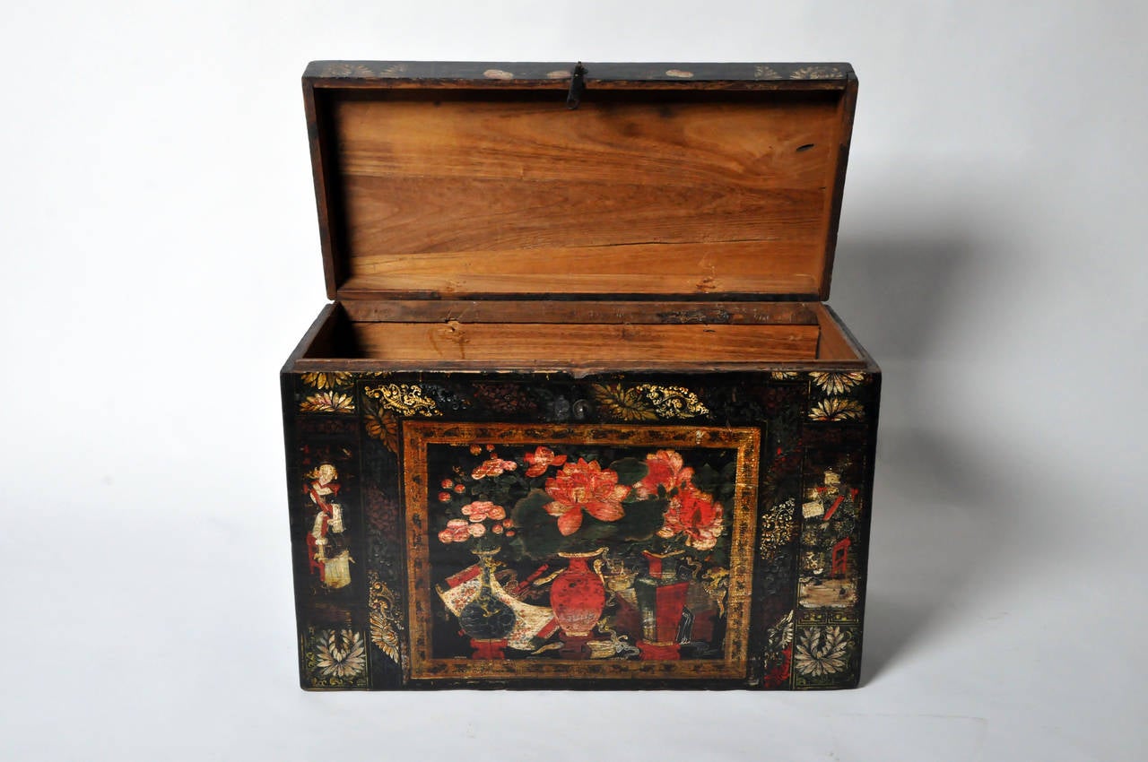 Hand-Painted Chinese Painted Wedding Trunk