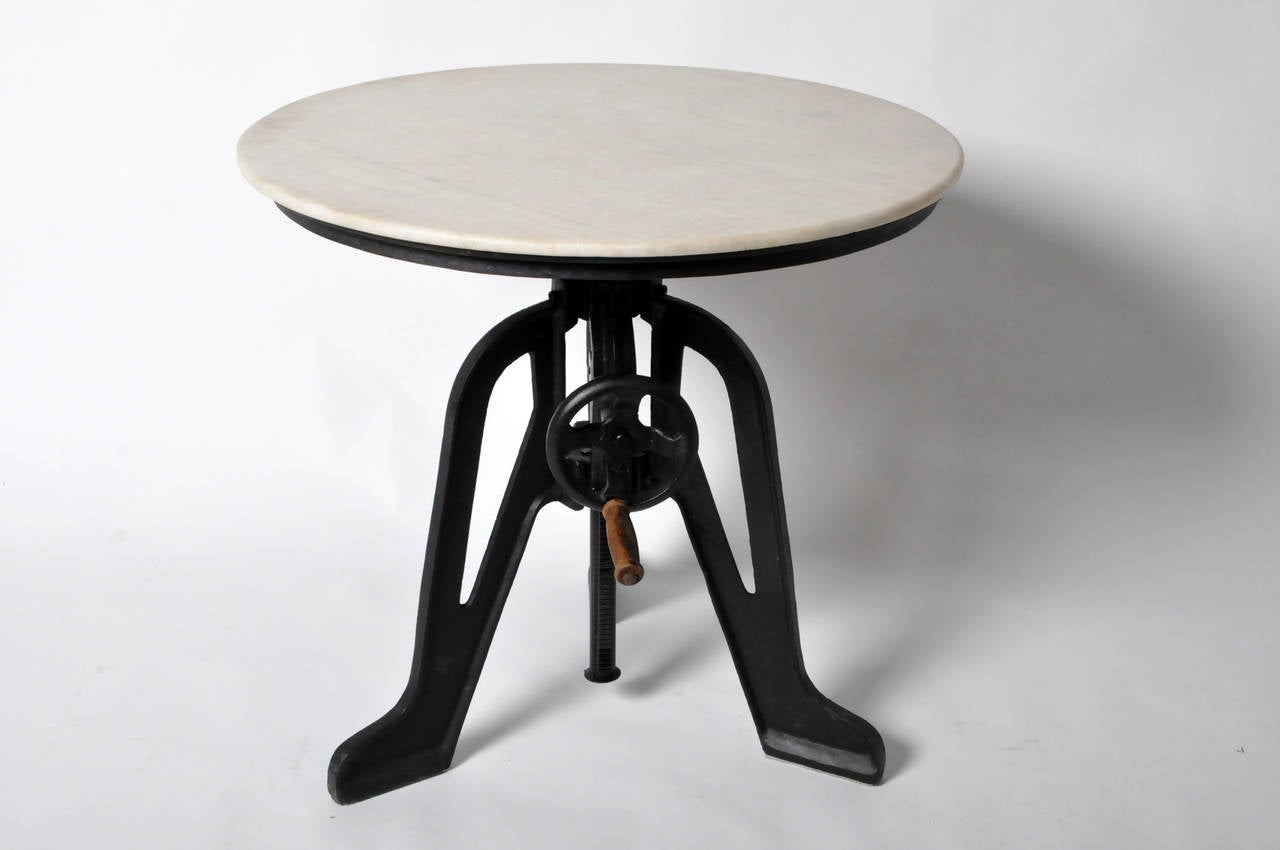 Adjustable Round Iron and Marble-Topped Table