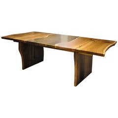 Fumed Oak and Brass Center or Dining Table
