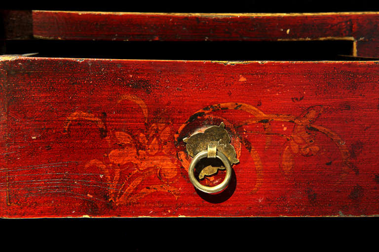 19th Century Chinese Red Lacquer Wedding Cabinet