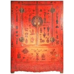 Chinese Red Lacquer Wedding Cabinet