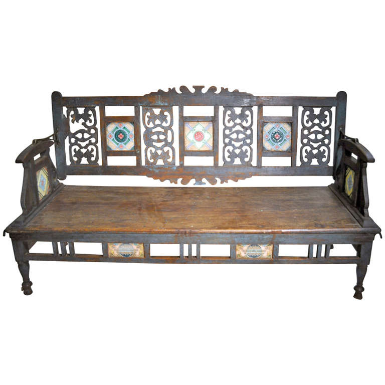 Indian Bench with Ceramic Tiles at 1stDibs