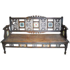 Vintage Indian Bench with Ceramic Tiles