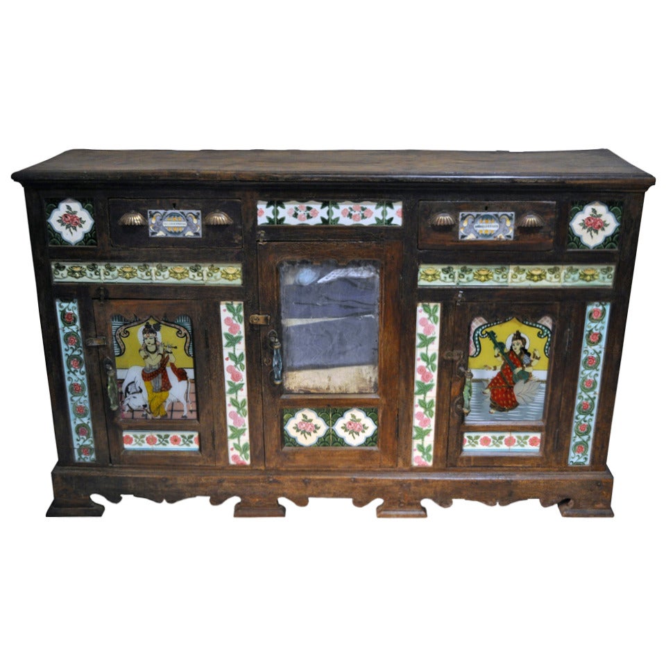 Midcentury British Colonial Sideboard with Ceramic Tiles