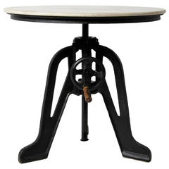 Adjustable Round Iron and Marble-Topped Table