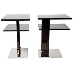Pair of Walnut Veneer Side Tables