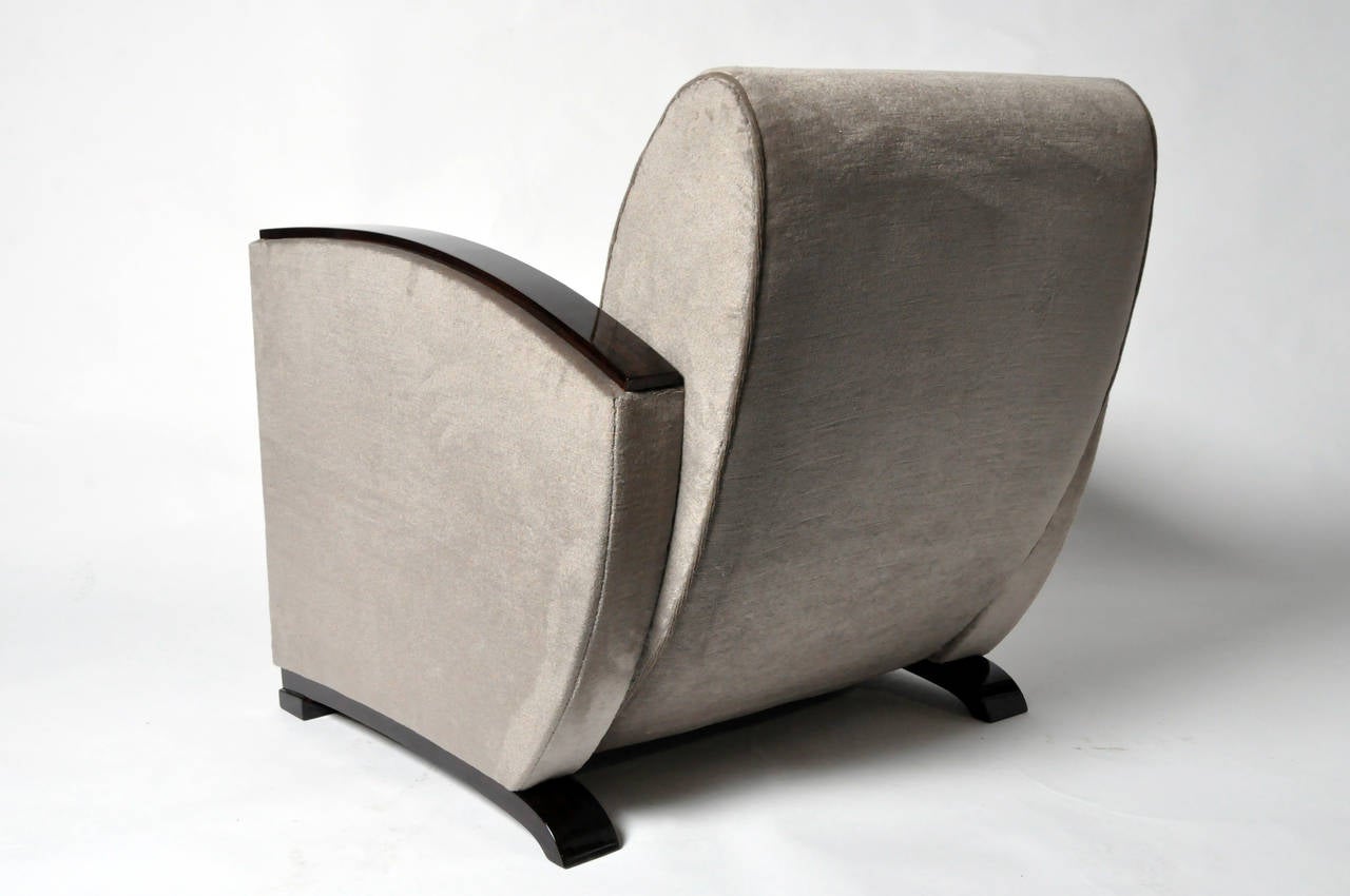 Veneer Pair of Mohair Lounge Chairs